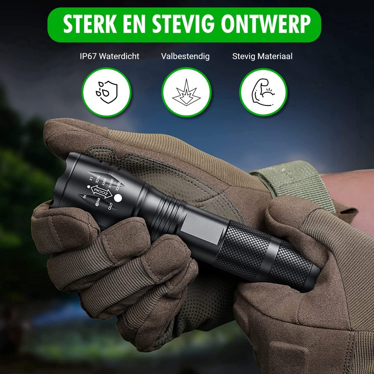 Krachtige LED Zaklamp – 1000 lumen, waterdicht & robuust