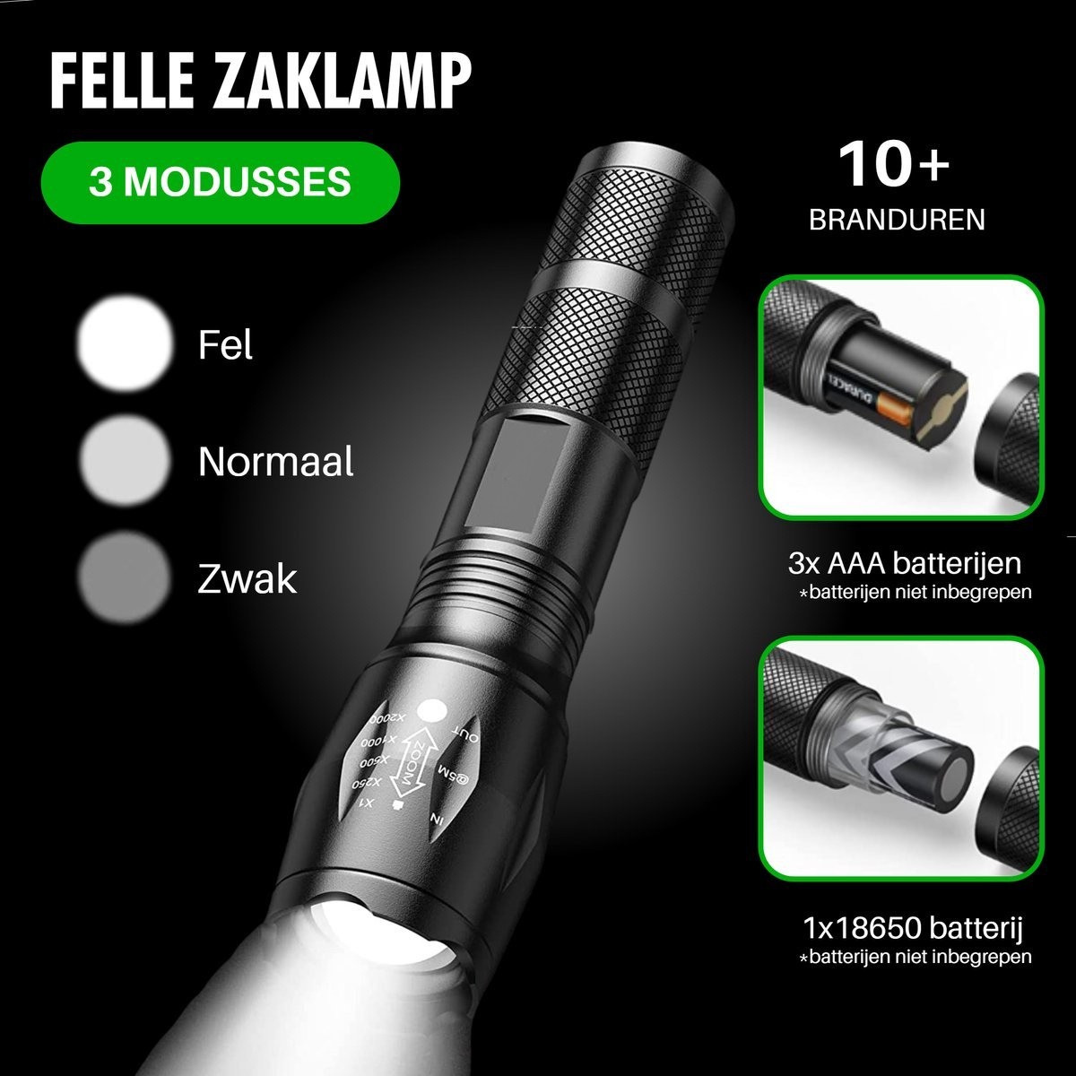 Krachtige LED Zaklamp – 1000 lumen, waterdicht & robuust