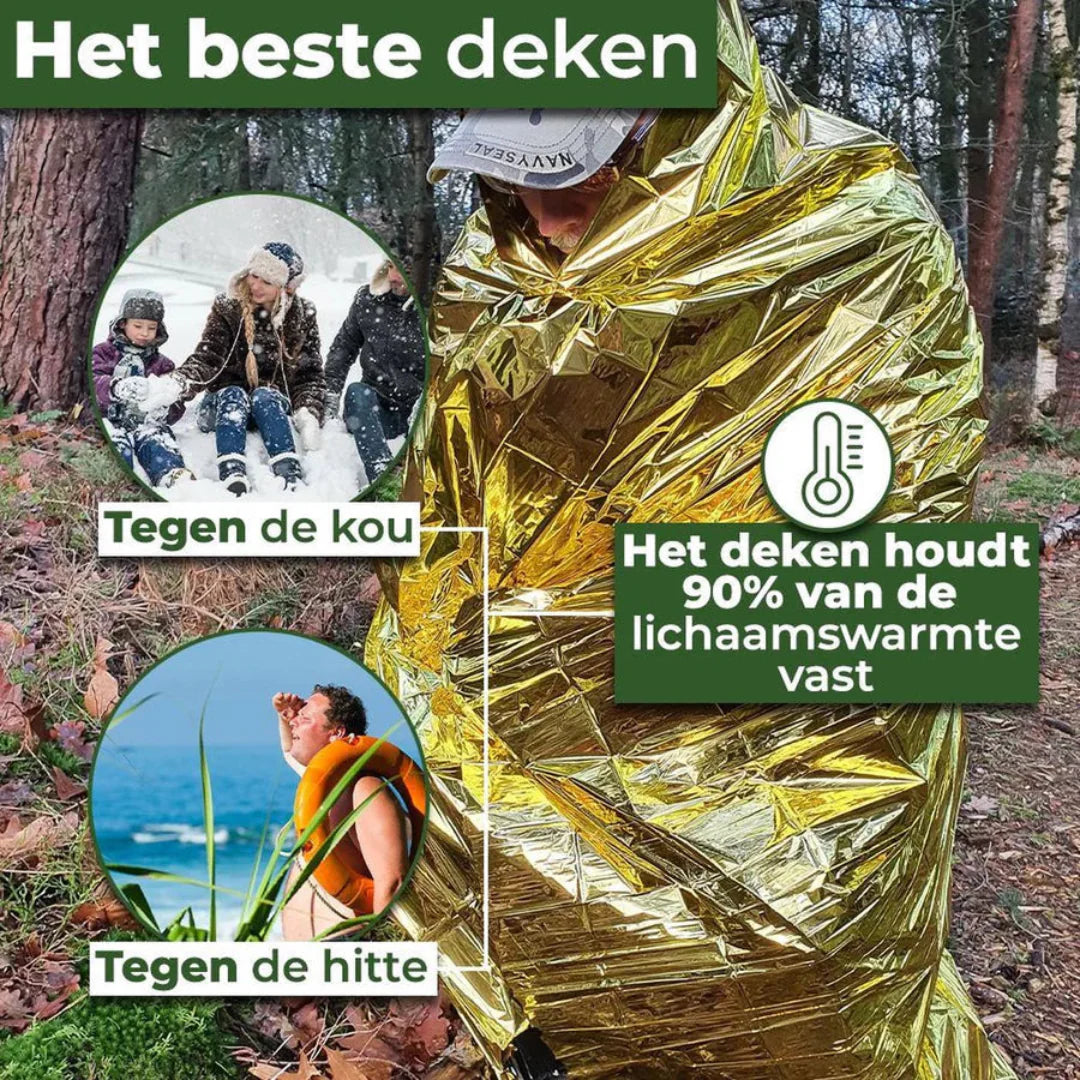 Reddingsdeken – Dubbelzijdige isolatiedeken voor noodsituaties
